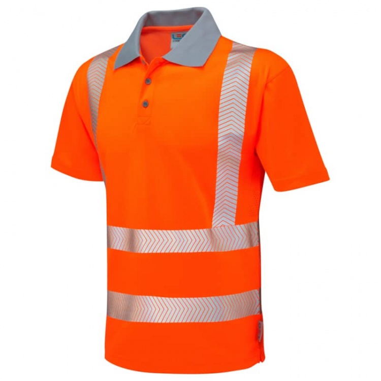 Leo Workwear P03-O Woolacombe EcoViz Coolviz Class 2 Plus Hi Vis Polo Shirt Orange